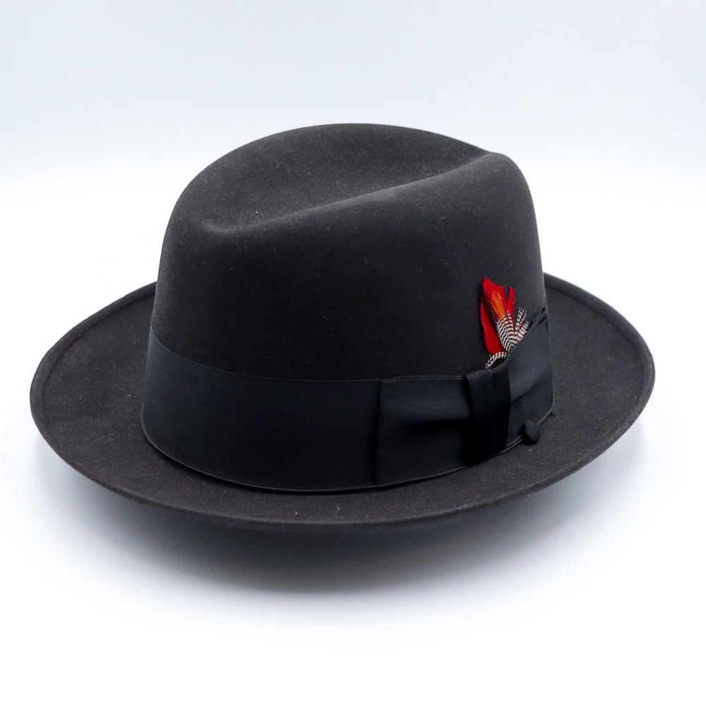 Vintage Dobbs Fifth Avenue Guild Edge Fedora Hat Black Fur Felt 7 1/8 USA 60s